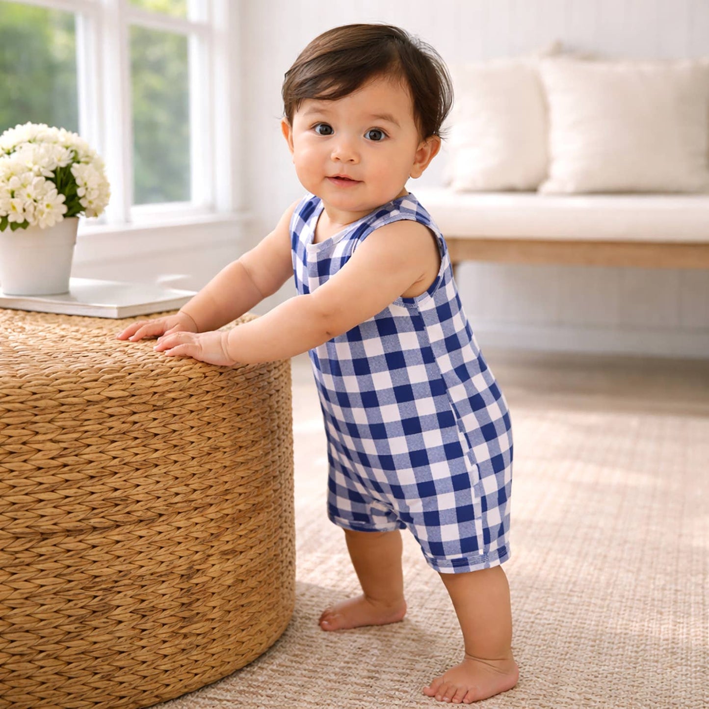 Picnic Plaid Soft Bamboo Sleeveless Romper