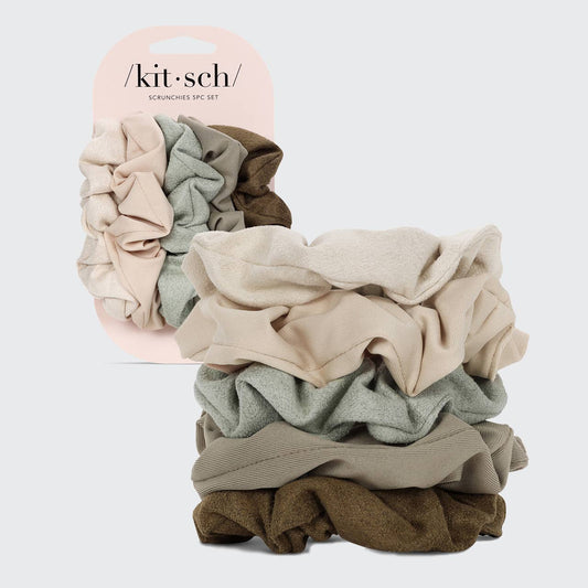 Assorted Textured Scrunchies 5pc Set - Eucalyptus by KITSCH