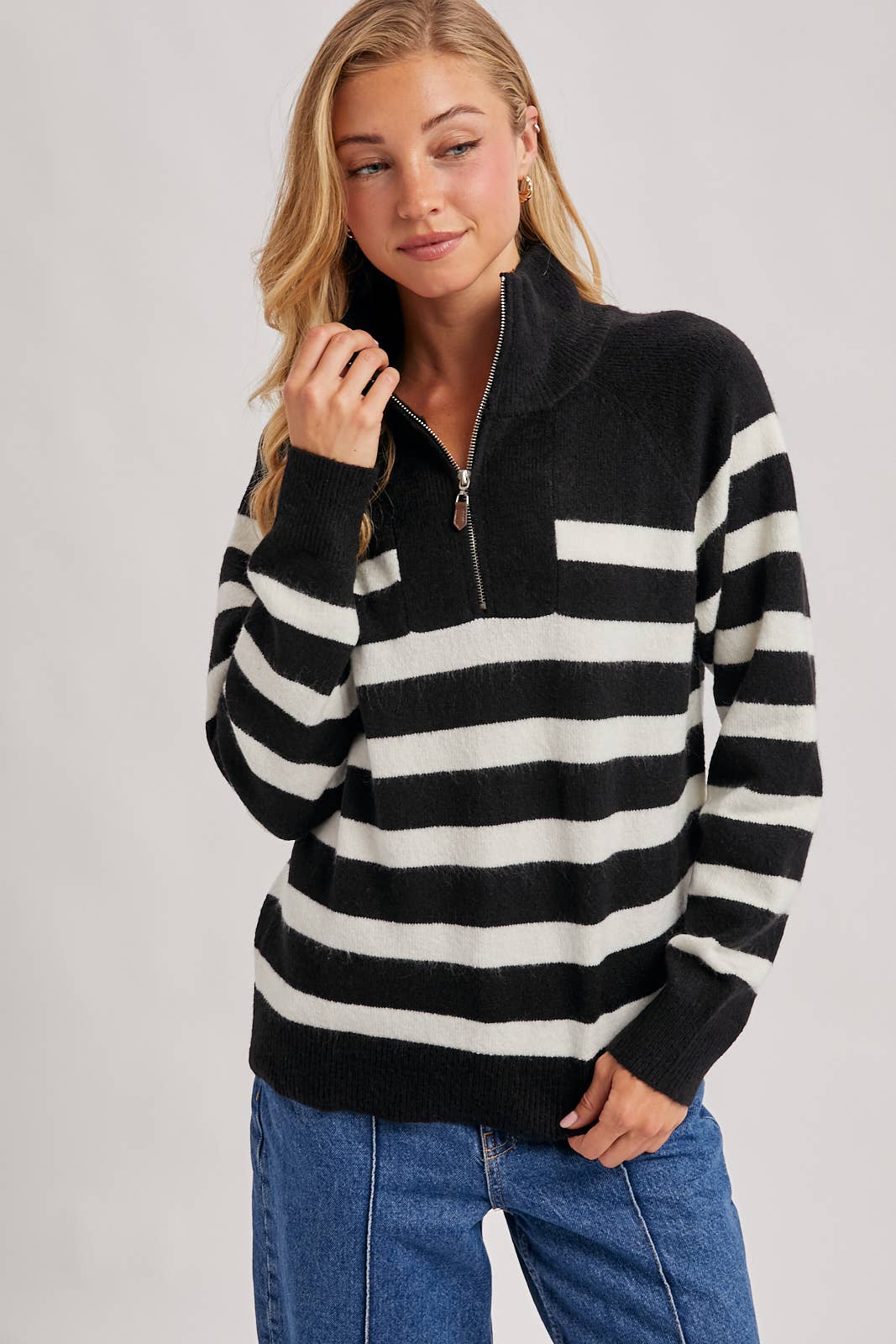 Striped half-zip knit sweater