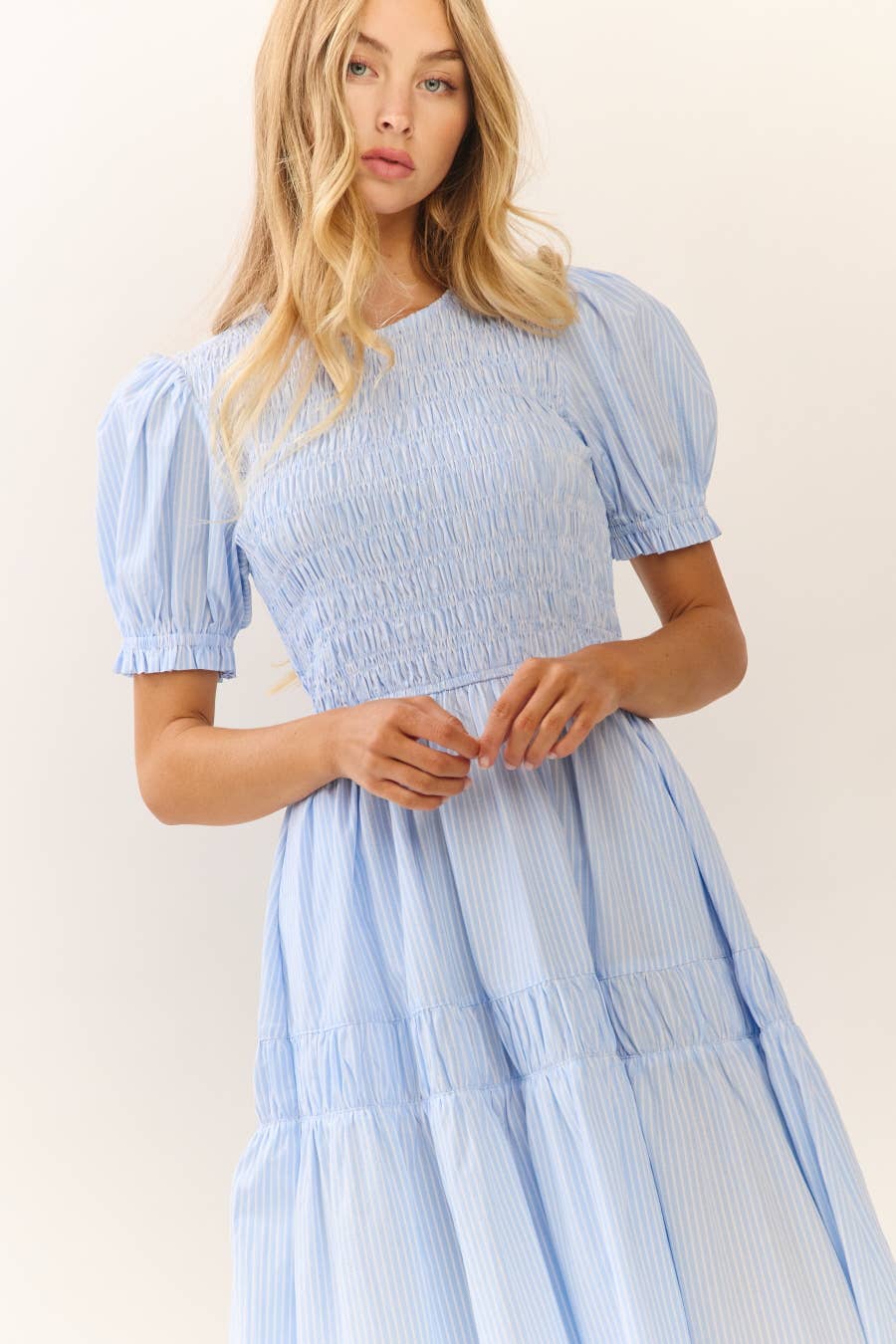 Smocked Bodice Dress in Light Blue