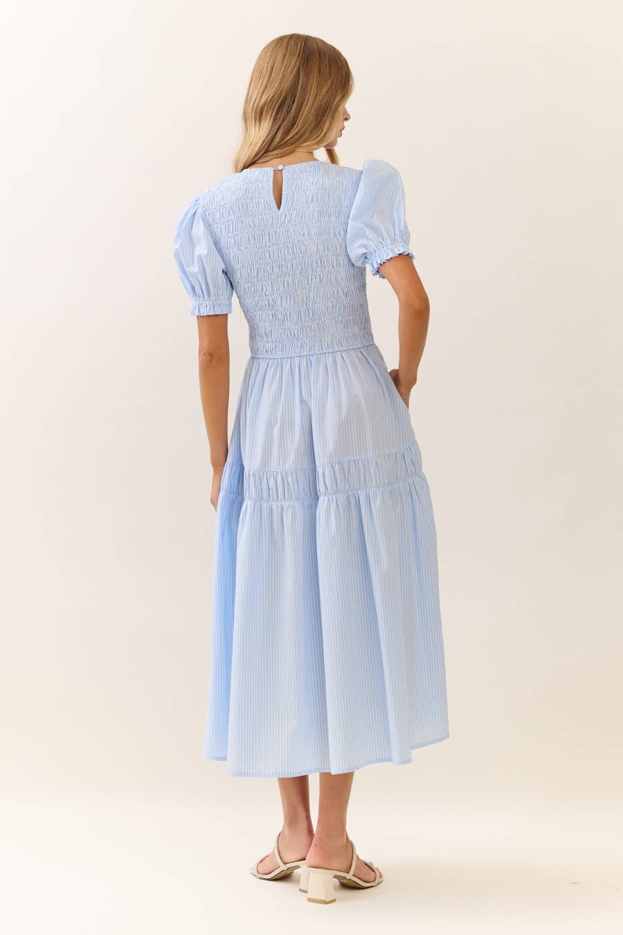 Smocked Bodice Dress in Light Blue