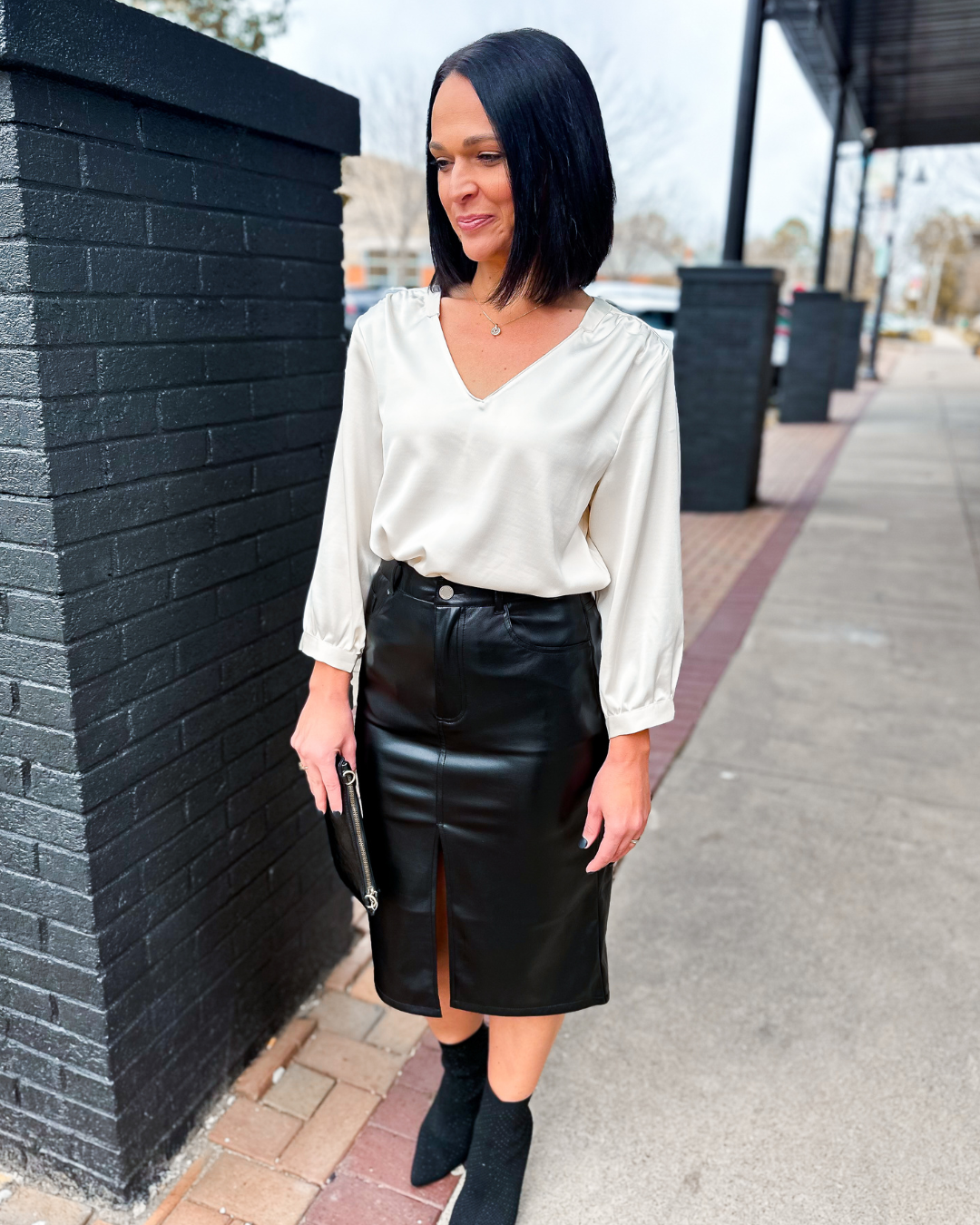 Olivia Faux Leather Midi Skirt