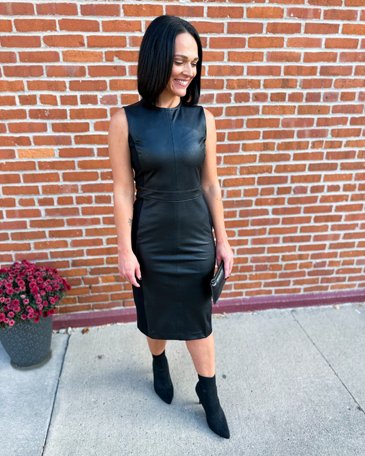 Leather like Combo Fitted Dress - Spanx