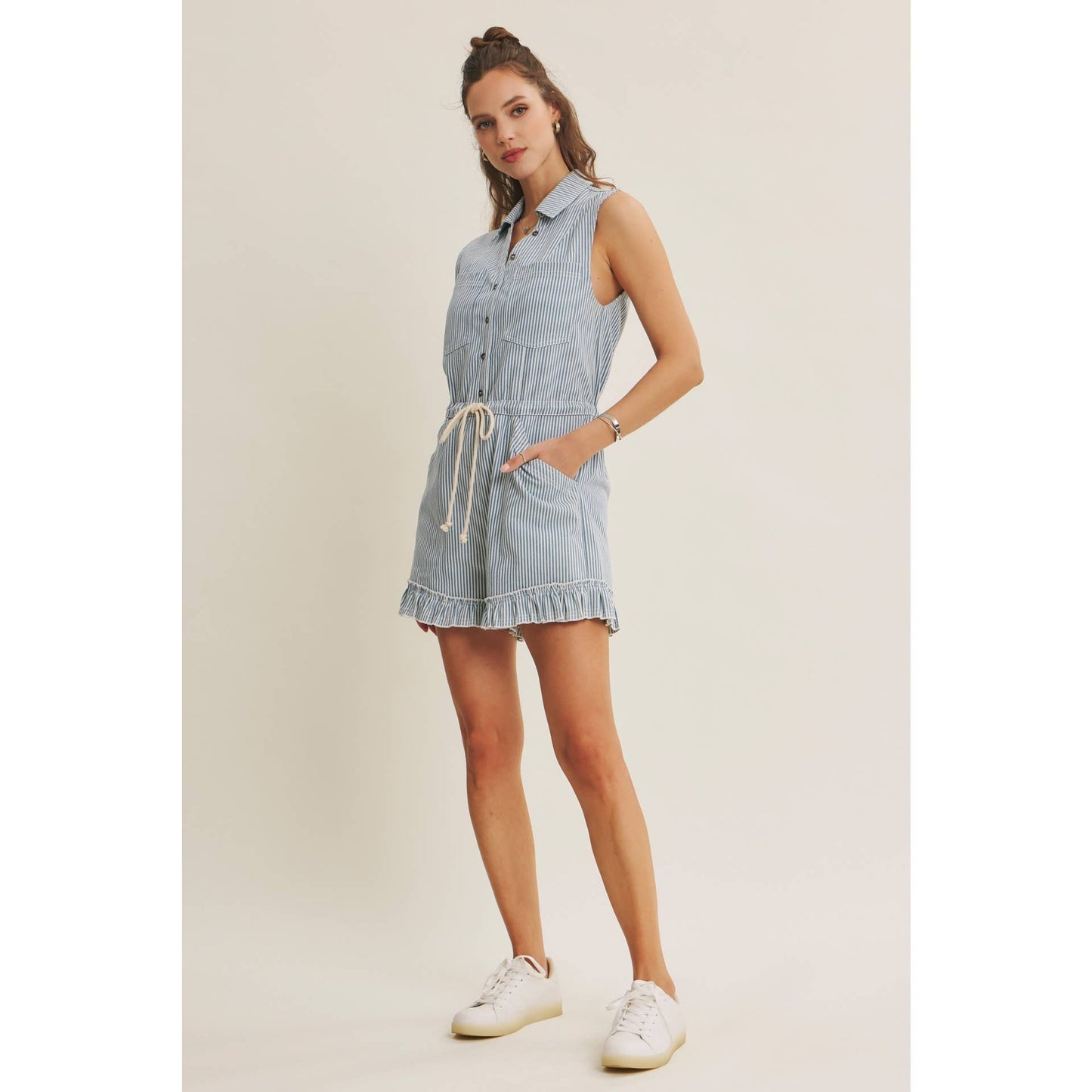 Cotton Stripe Button Romper