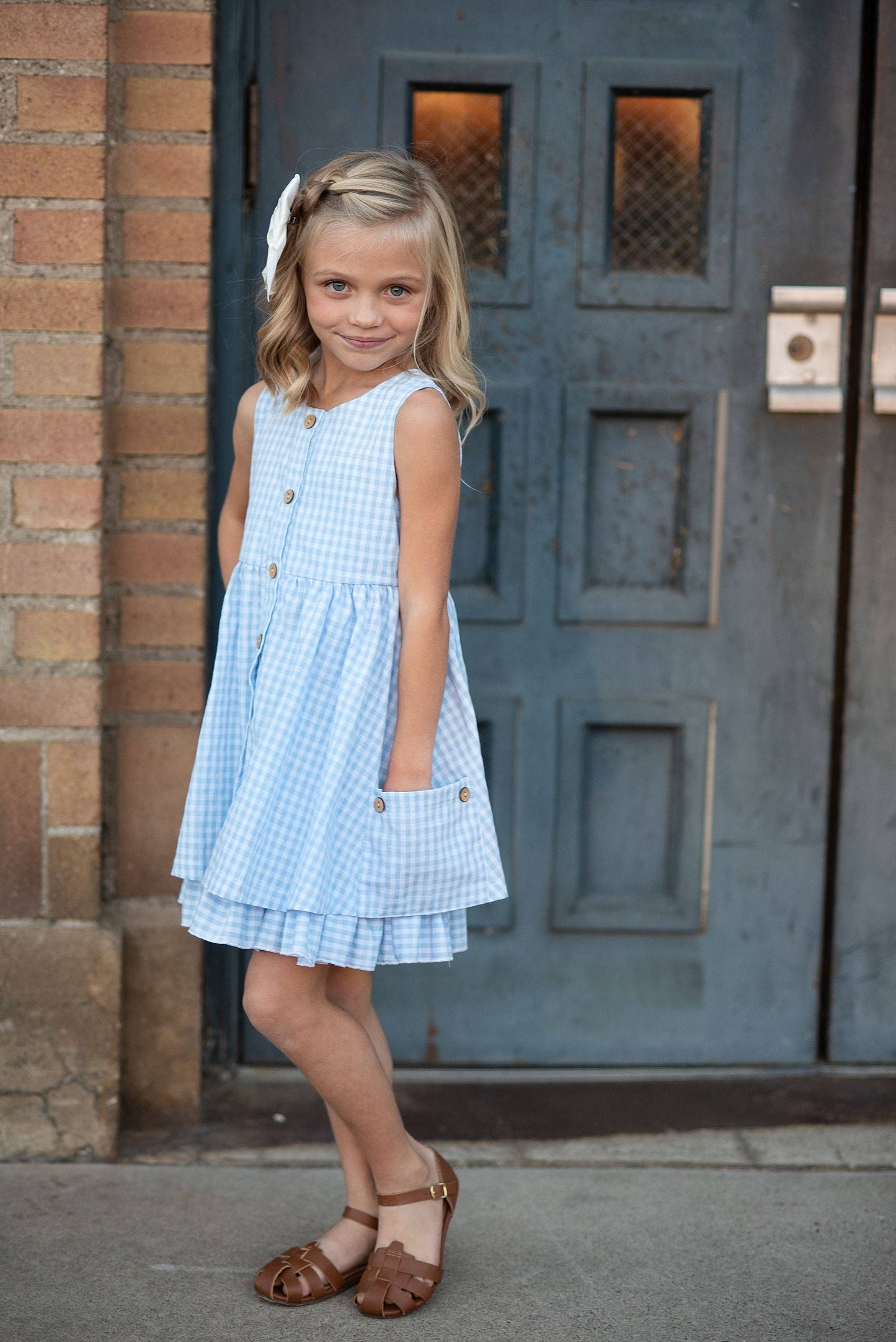Kids Blue & White Gingham Dress