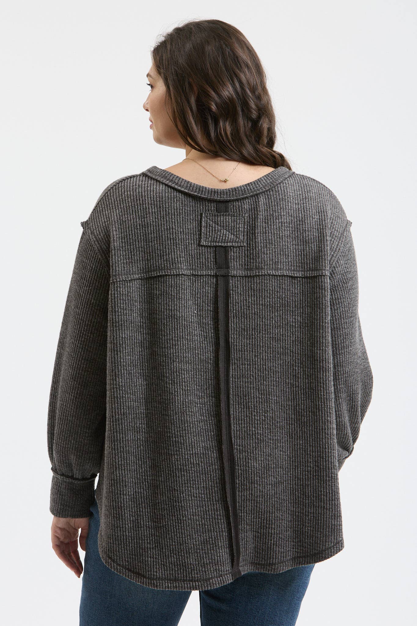 Asymmetrical Hem Knit Top in Charcoal (Plus Size)