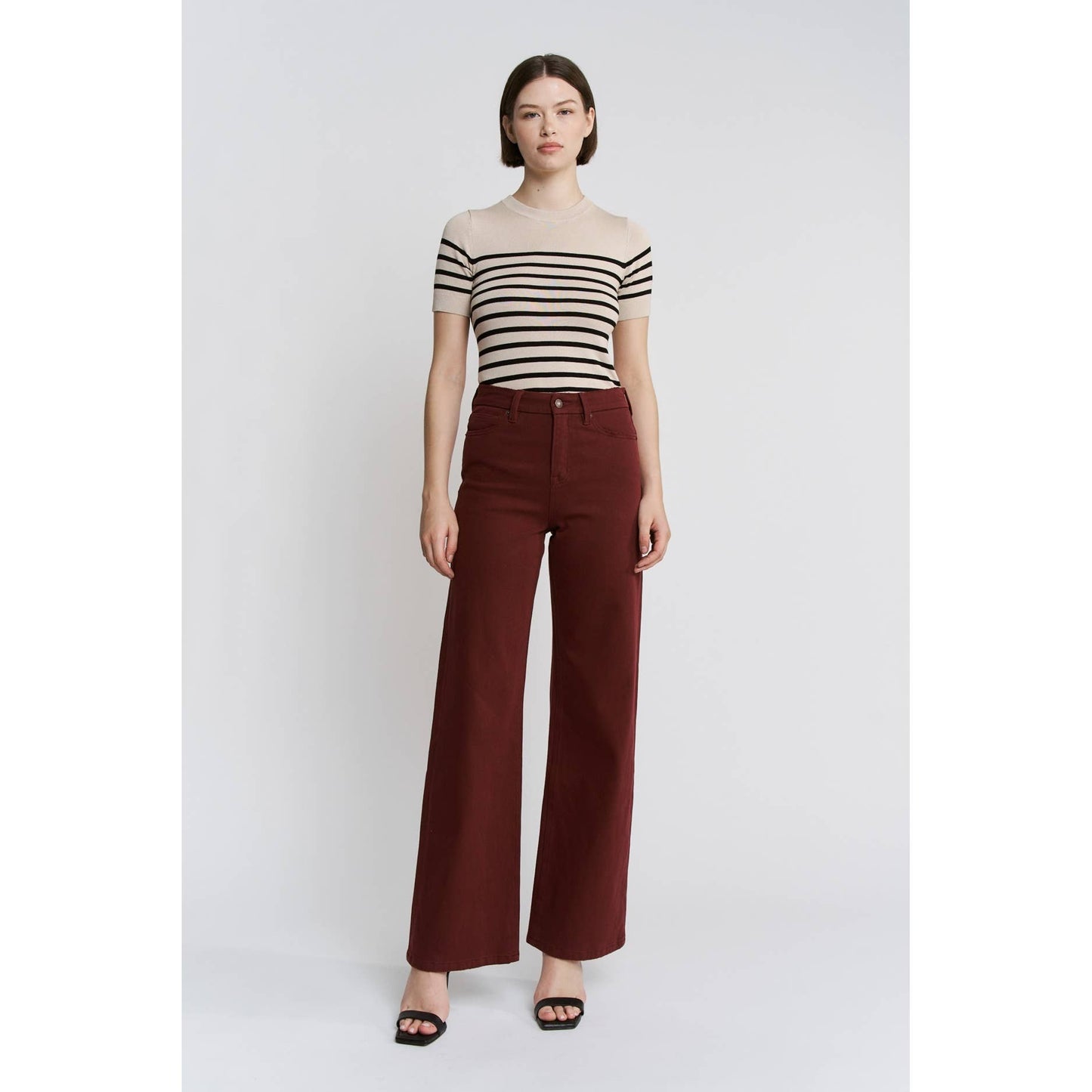 High Rise Wid Leg Denim by Mica Denim in Deep Burgundy