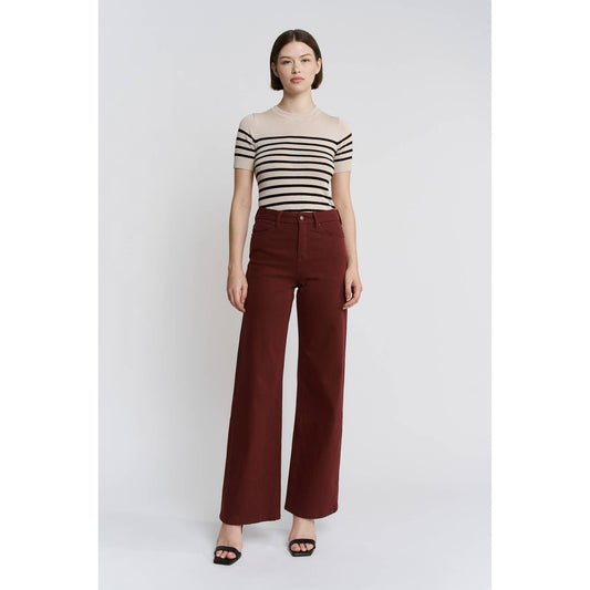 High Rise Wid Leg Denim by Mica Denim in Deep Burgundy