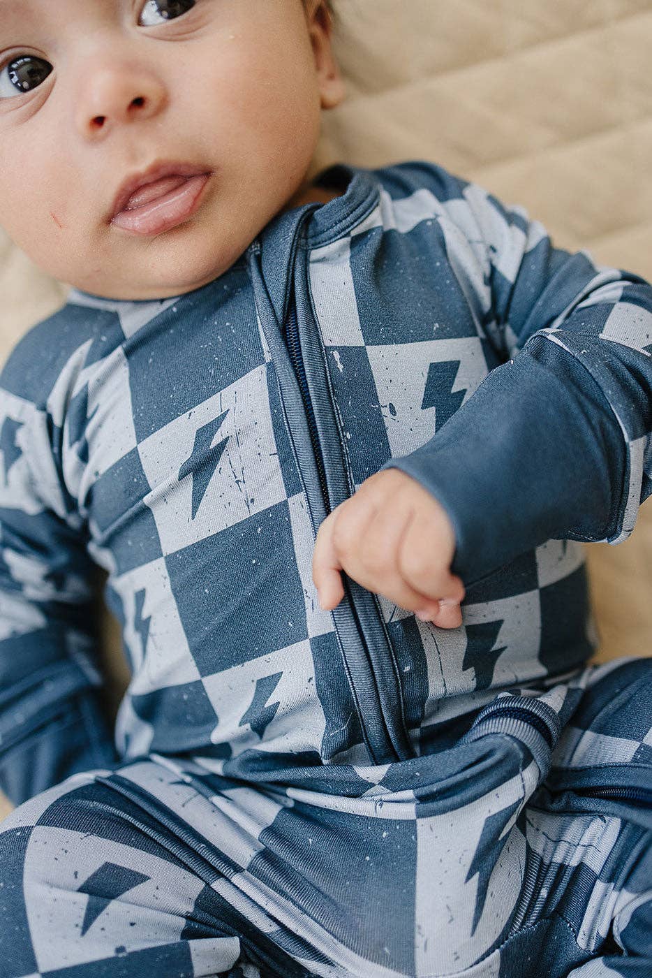 Bamboo Zip Romper in Ocean Bolts