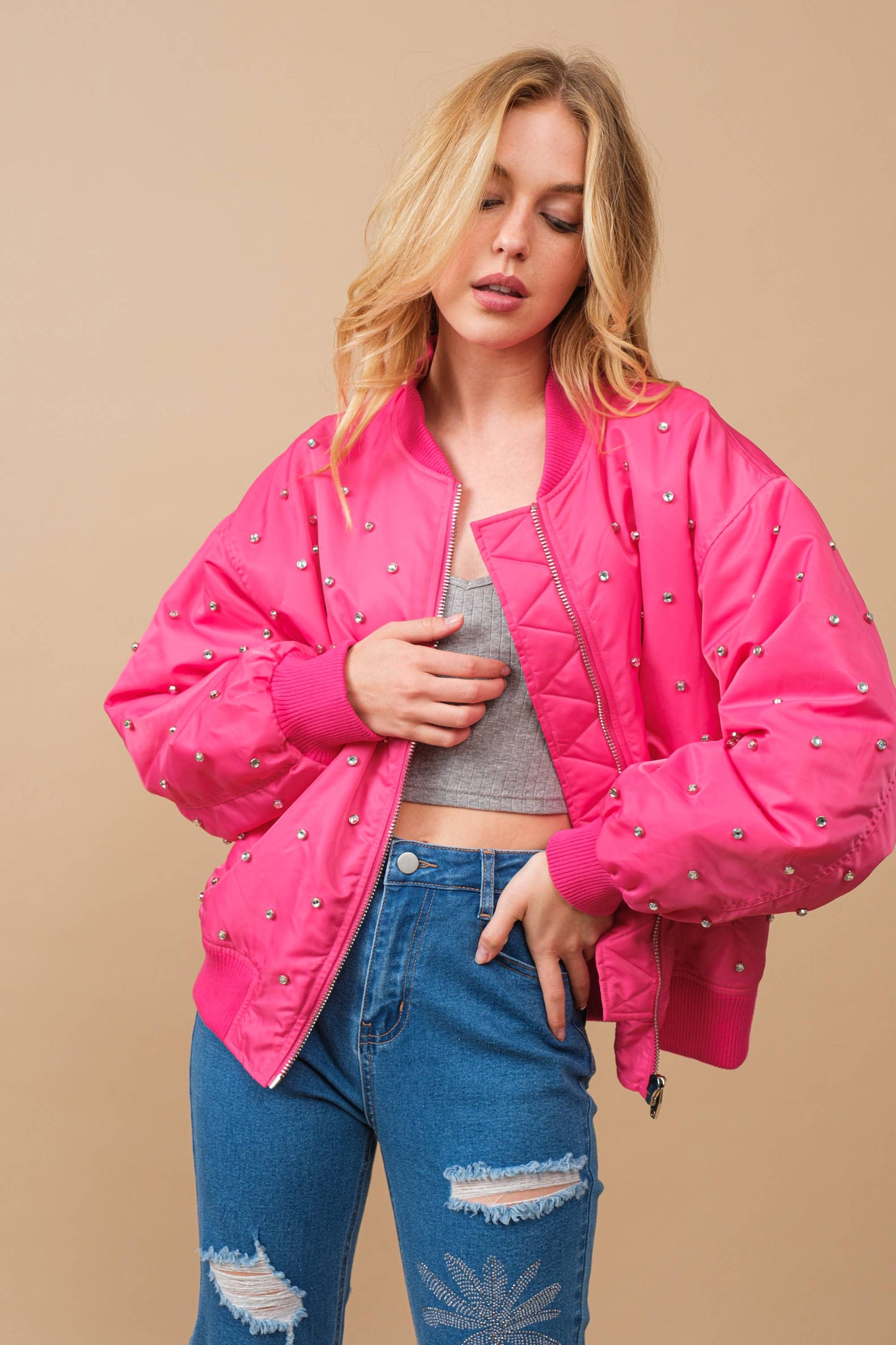 Ivy Bomber Jacket in Hot Pink