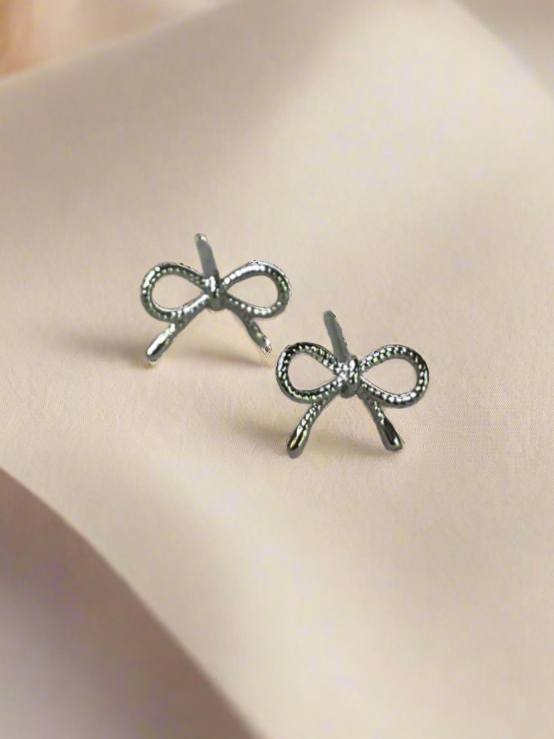 Bow Trio Gold Dipped Stud Earring Set in Silver