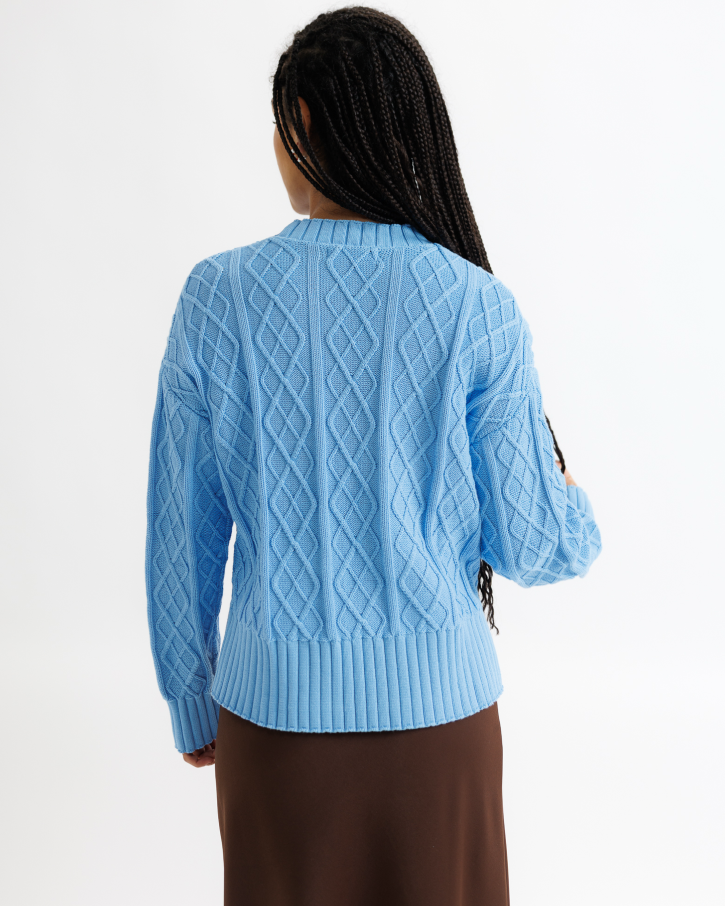 Cable Knit Crew in Azure Blue by Downeast