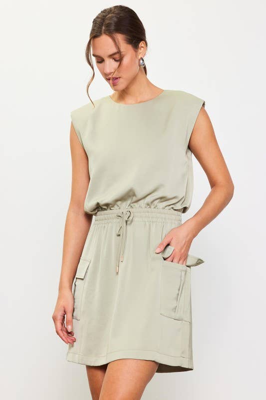 Muscle Utility Mini Dress in  Sage