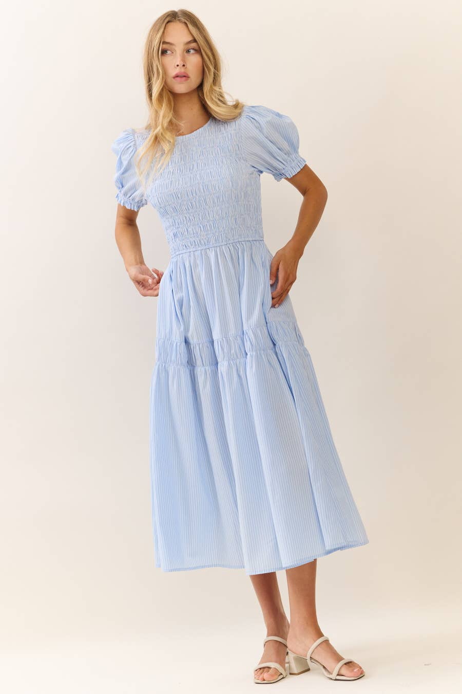 Smocked Bodice Dress in Light Blue