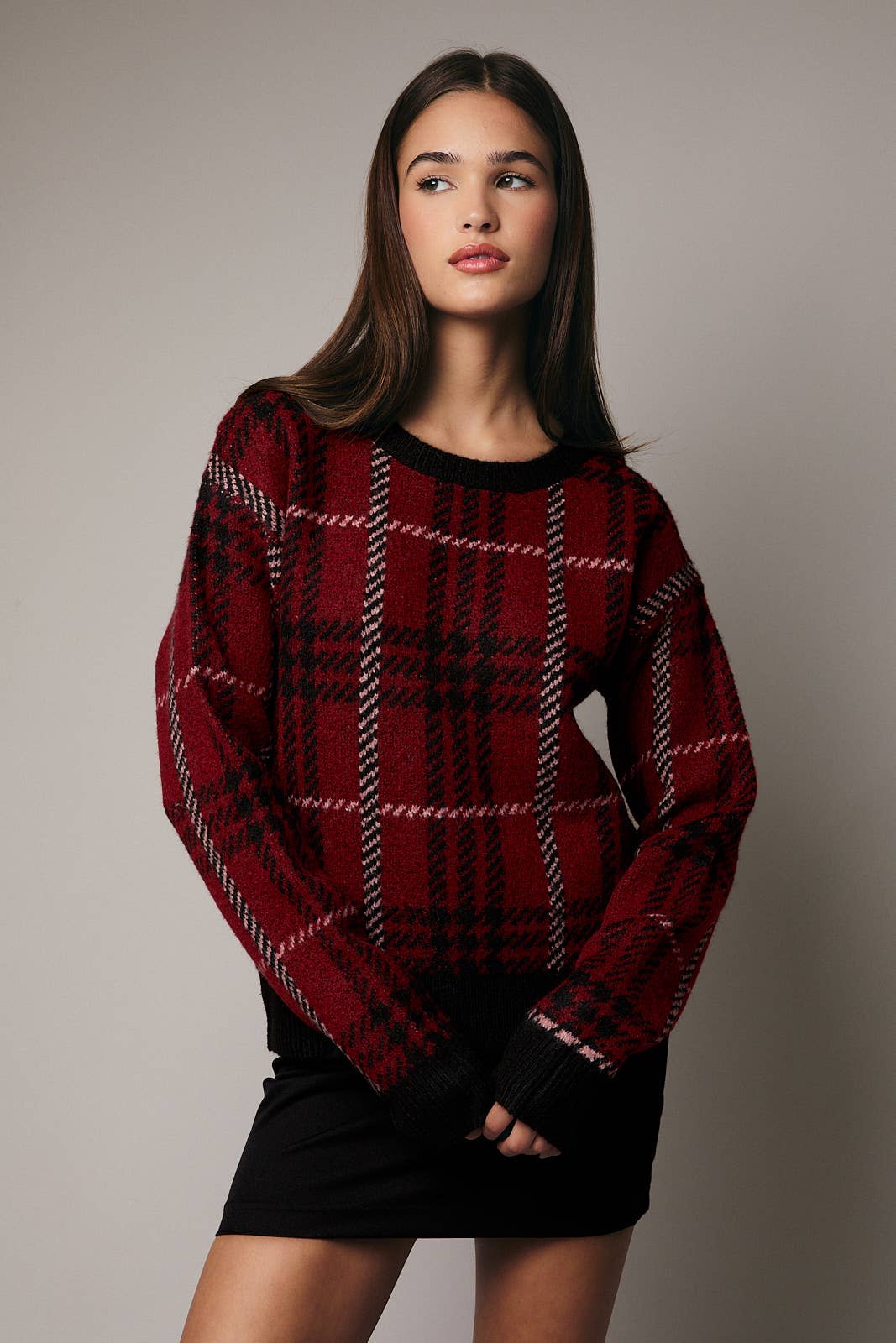 Plaid Red and Black Sweater
