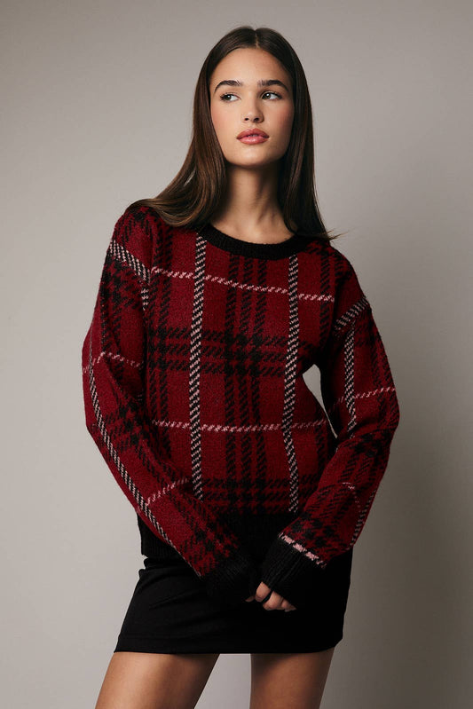 Plaid Red and Black Sweater