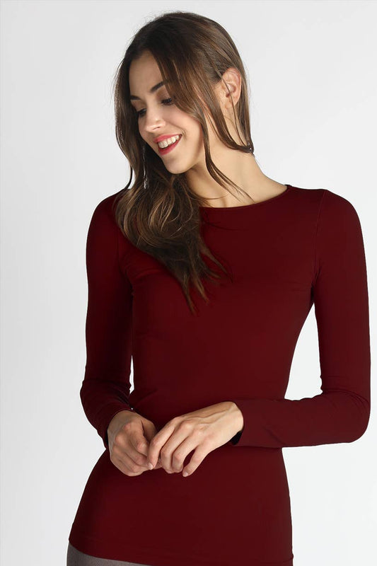 Long Sleeve Crew Neck Top in Burgundy