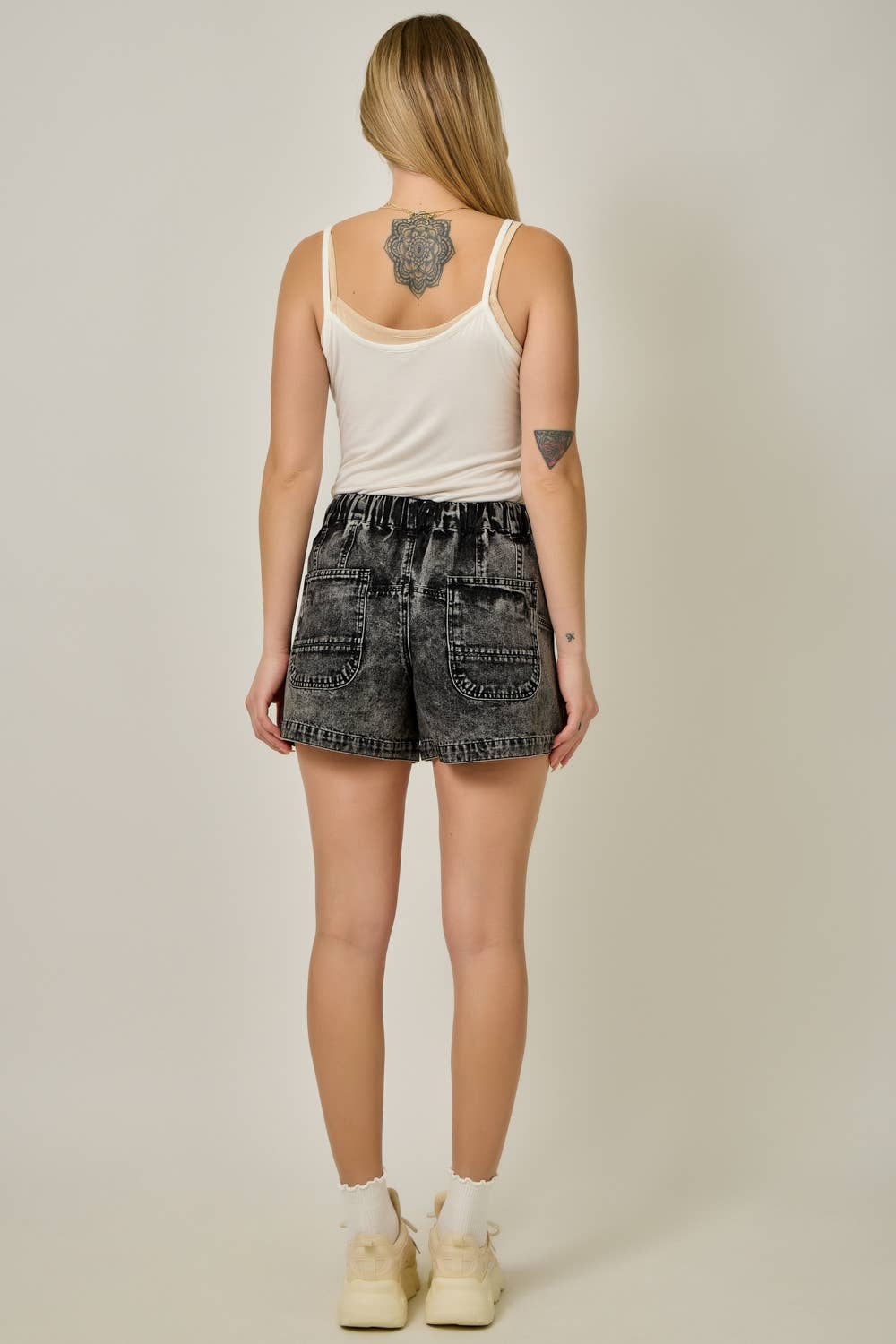 Denim Washed Pull-On Shorts: Washed Black