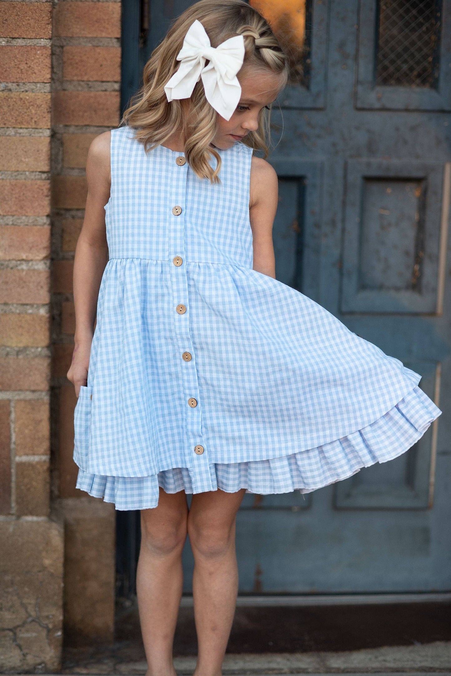 Kids Blue & White Gingham Dress