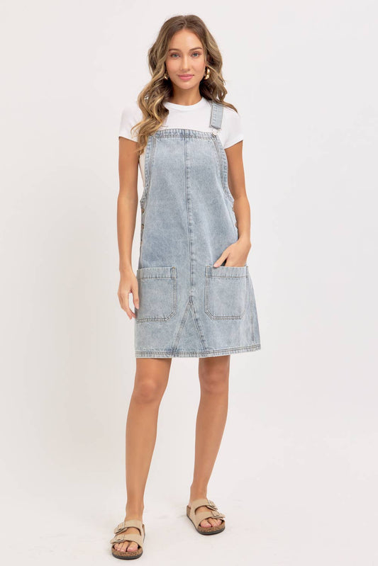 The Olivia Denim Overall Dress with pockets
