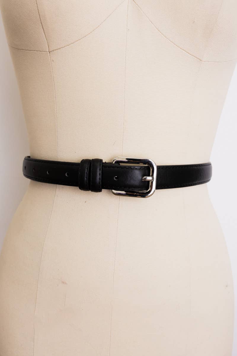 Sleek Classic Silver Buckle Belt in Black