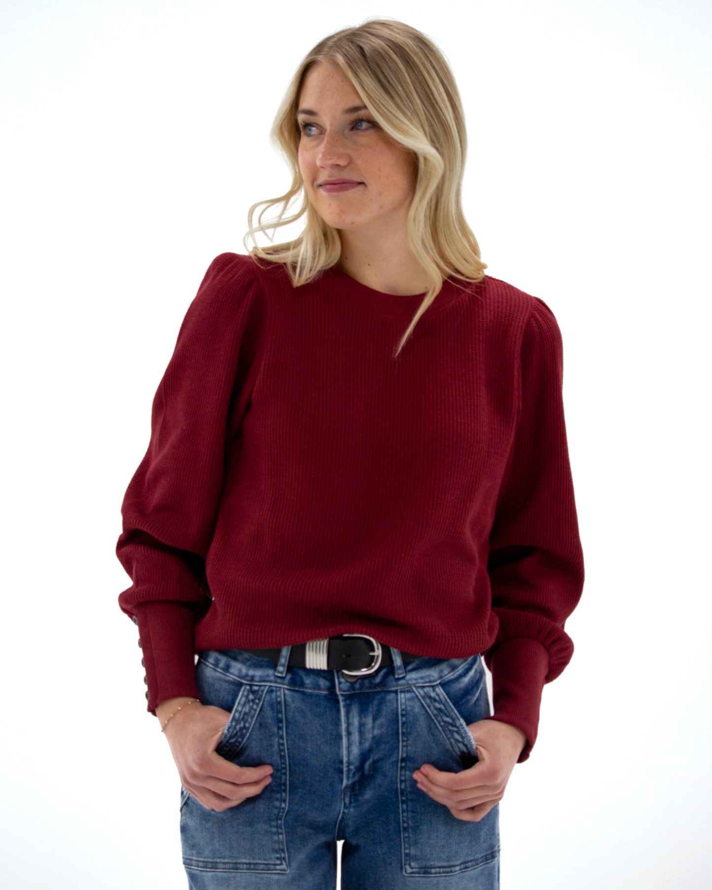 Long Sleeve Waffle Knit Pullover Top