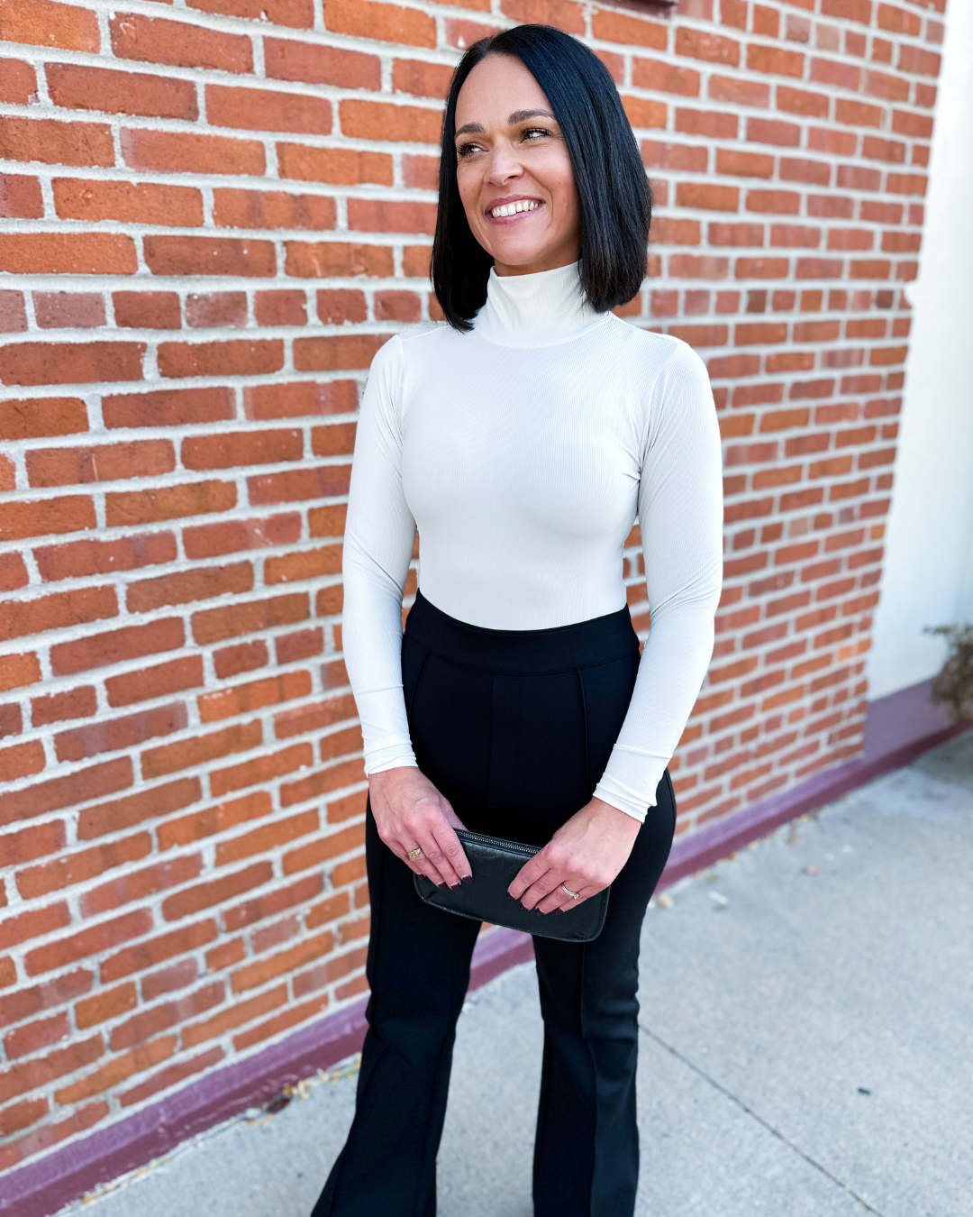 Suit Yourself Ribbed Long Sleeve Turtleneck Bodysuit in Parchment - Spanx