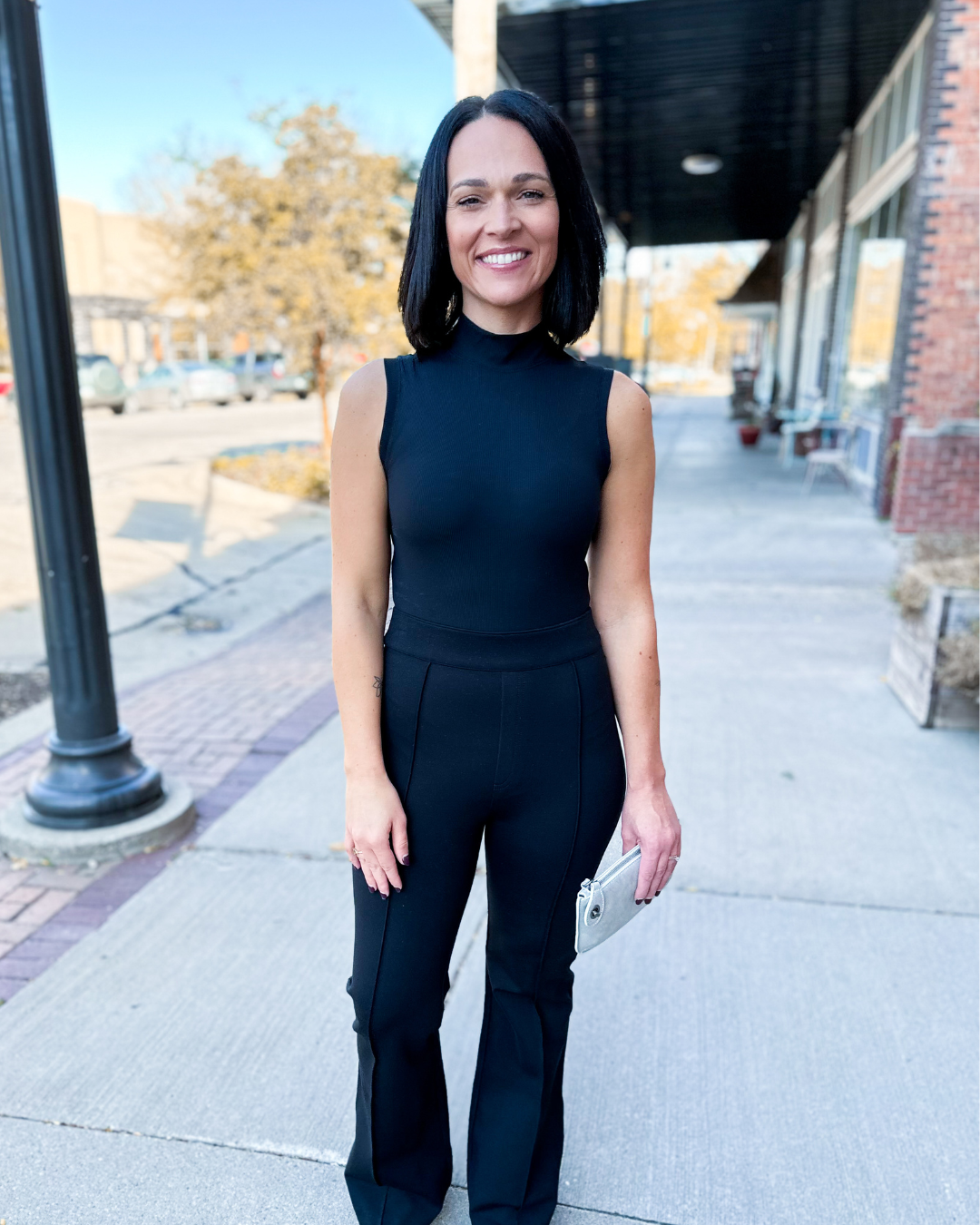 Suit Yourself Ribbed Mock Neck Sleeveless Bodysuit in Black - Spanx