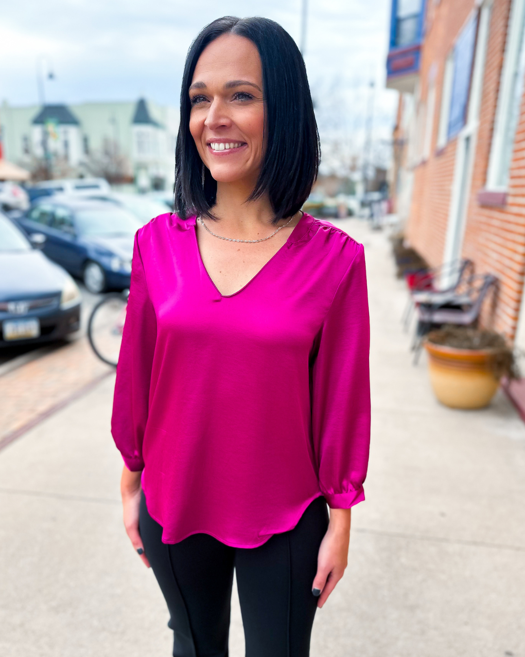 Ellie 3/4 Sleeve Top in Fuchsia