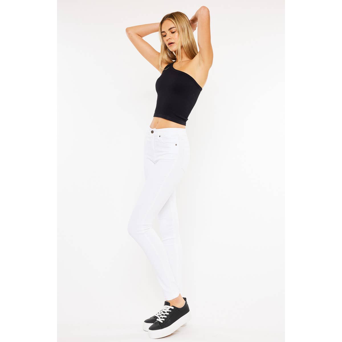 High Rise White Skinny Jeans by Kan Can