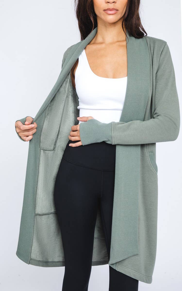 Butter Long Sleeve Open Cardigan in Mulled Basil by 90 Degree by Reflex