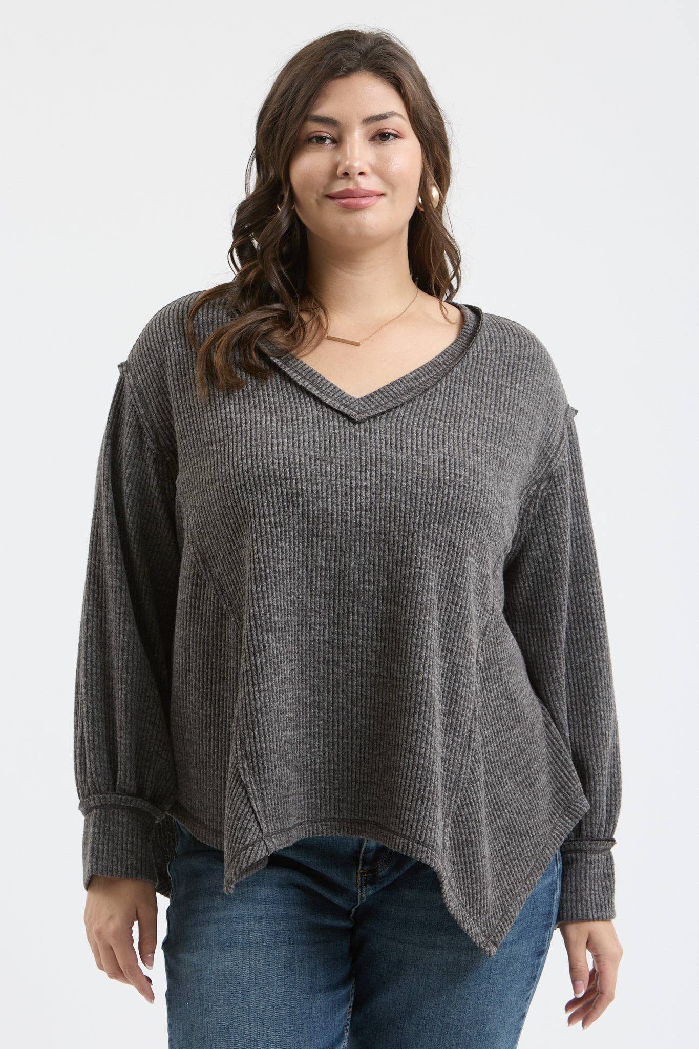 Asymmetrical Hem Knit Top in Charcoal (Plus Size)