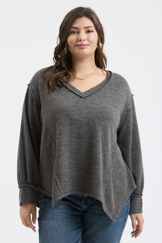 Asymmetrical Hem Knit Top in Charcoal (Plus Size)
