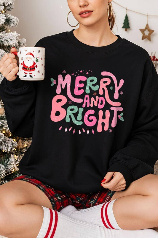 Merry and Bright Graphic Sweatshirt in Black