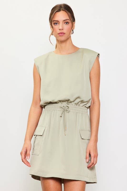 Muscle Utility Mini Dress in  Sage