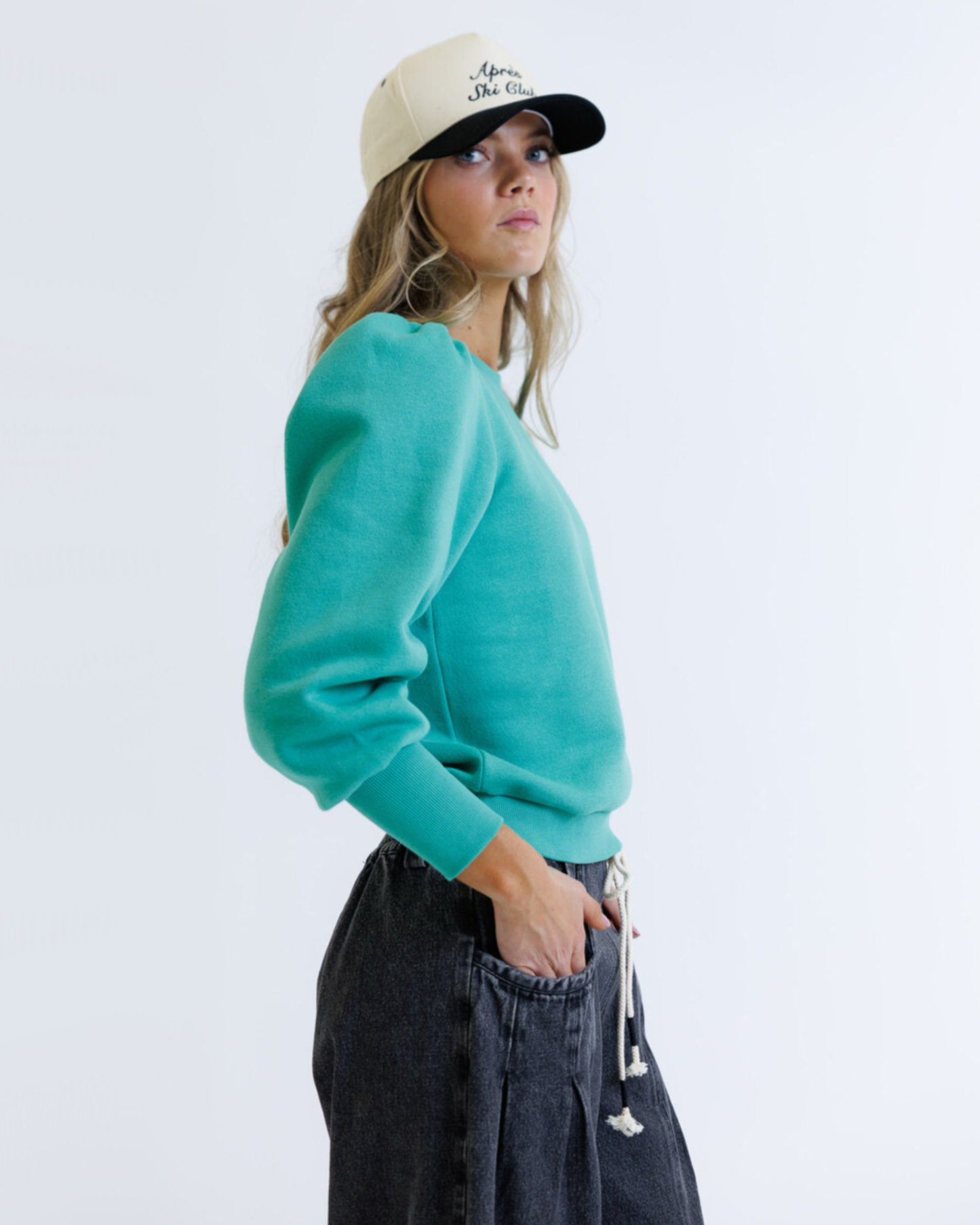 Long Bishop Sleeve Crew Neck Pullover Sweater