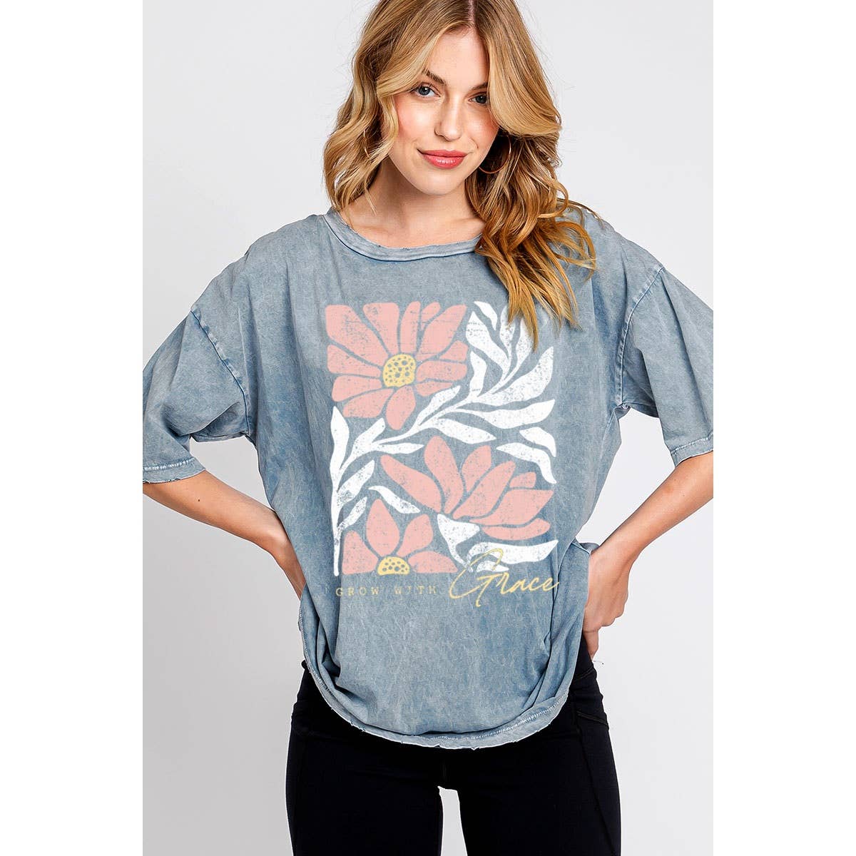 GROW WITH GRACE OVERSIZED GRAPHIC TEE: MINERAL VINTAGE BLUE