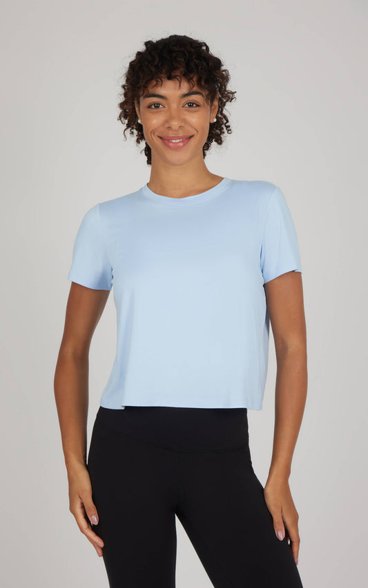 Super Soft Short Sleeve Tee with Tulip Back in blue by 90 Degree by Reflex