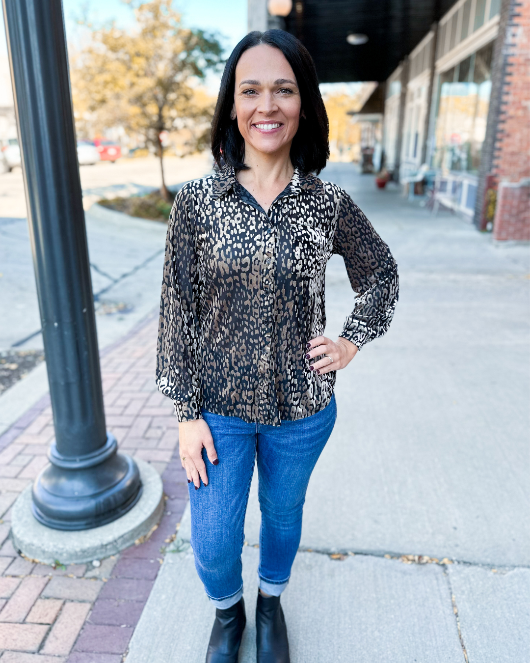 Valentina Velvet Animal Print Top in Taupe