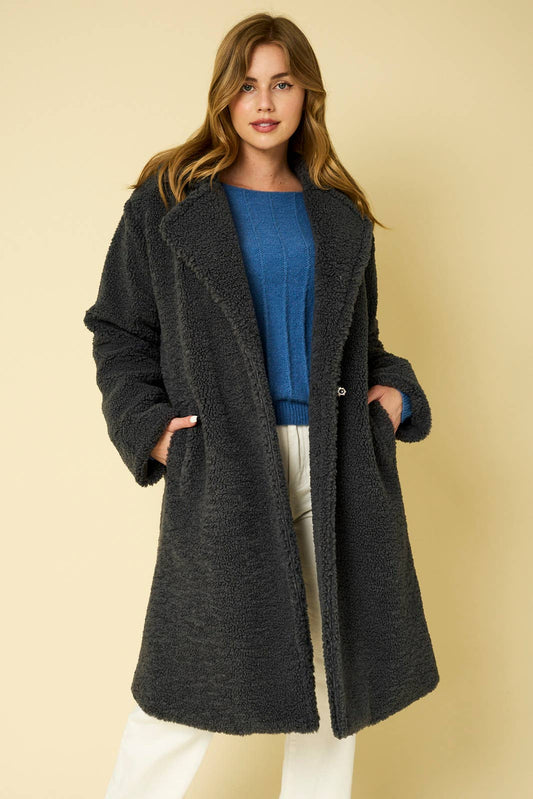 Teddy Oversized Coat in Charcoal
