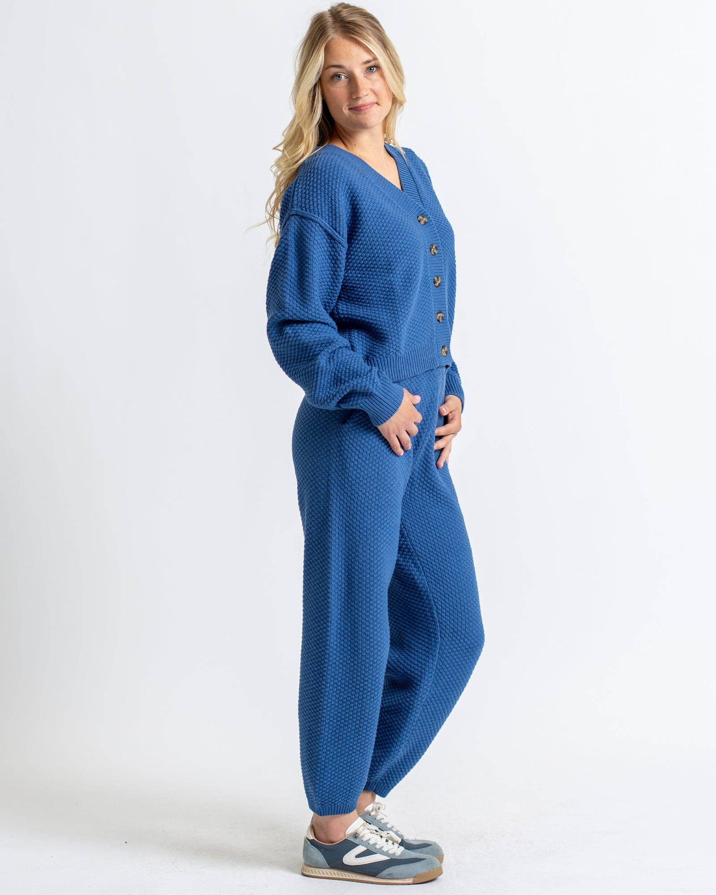 Slopes Blue Sweater Cropped Joggers by Downeast
