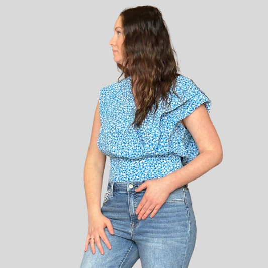 smocked top blue floral
