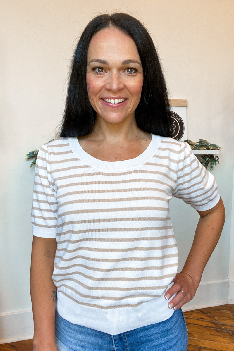 Evelyn Knit Top in Cream & Taupe