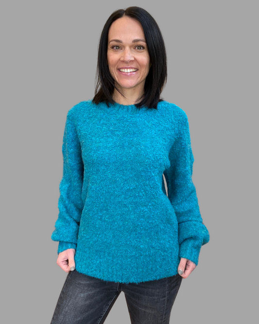 fuzzy textured sweater in sea foam