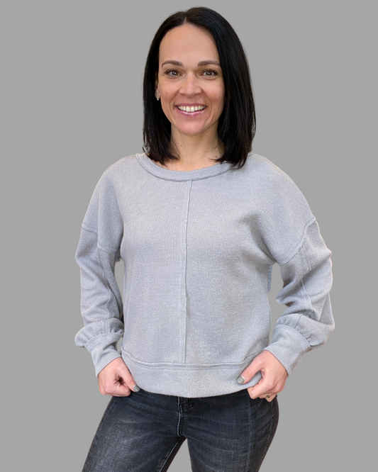 oversized waffle knit top in gray 