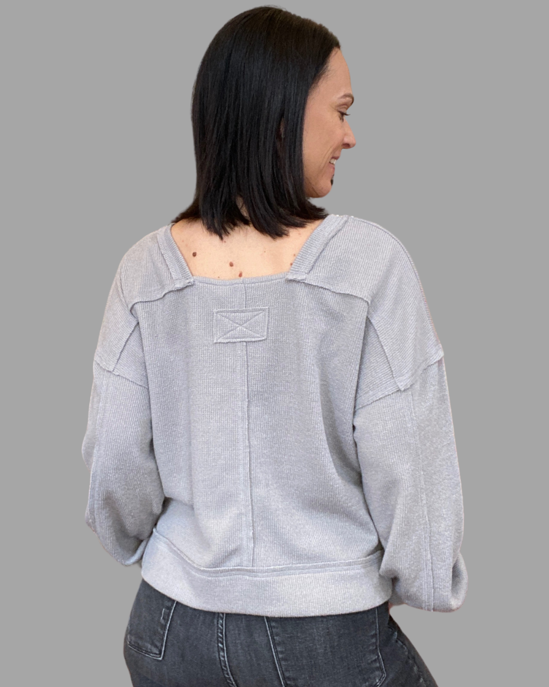 Lola Waffle Knit Top in Gray