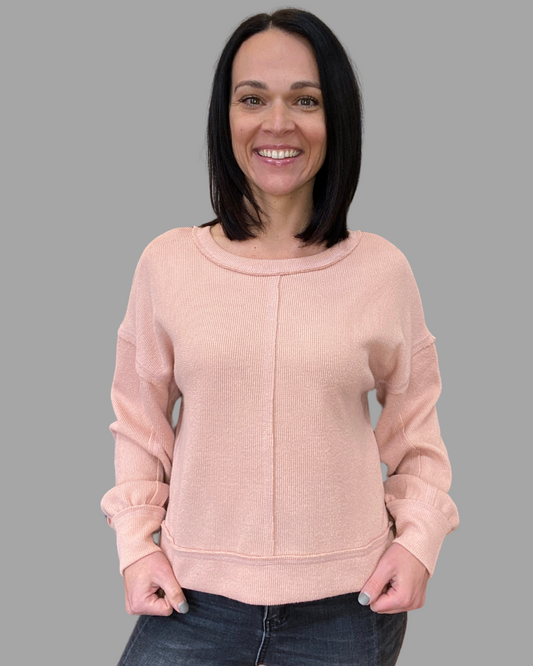oversized waffle knit top in blush 