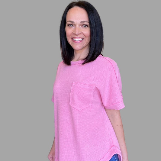 oversized pink waffle top 