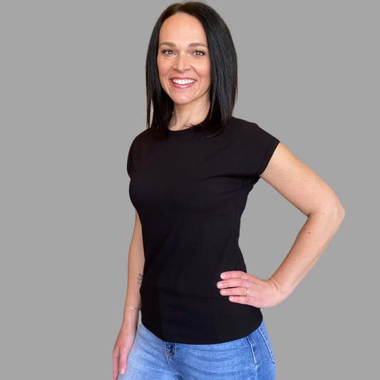 black cap sleeve top