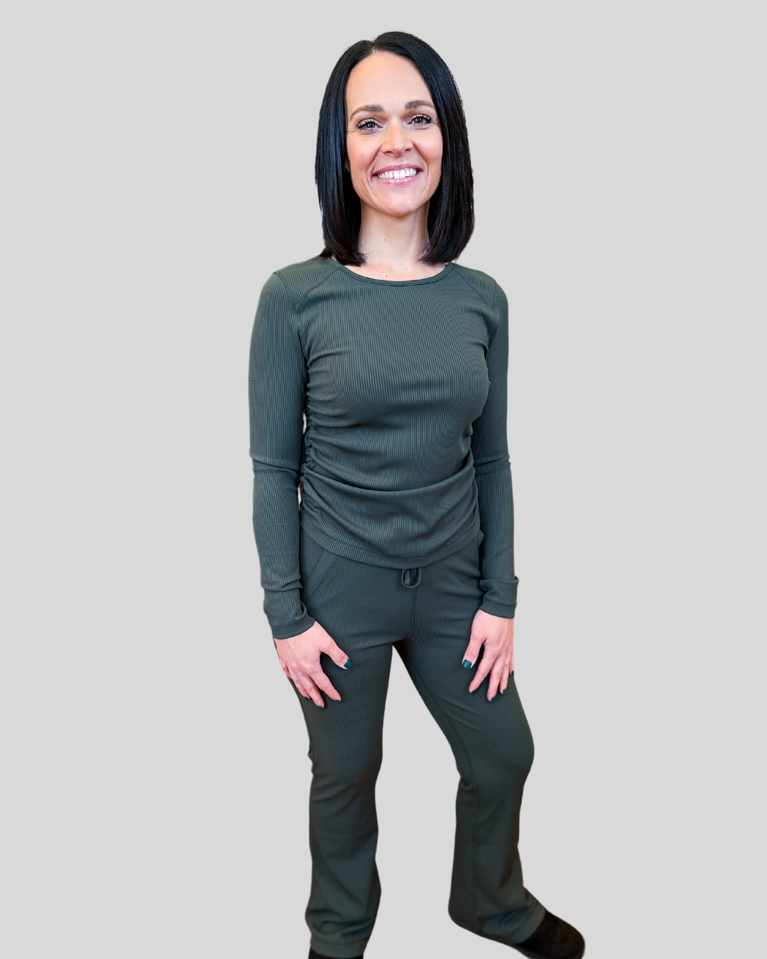 Sky Shirred Side Top in Hunter Green by Cream Yoga